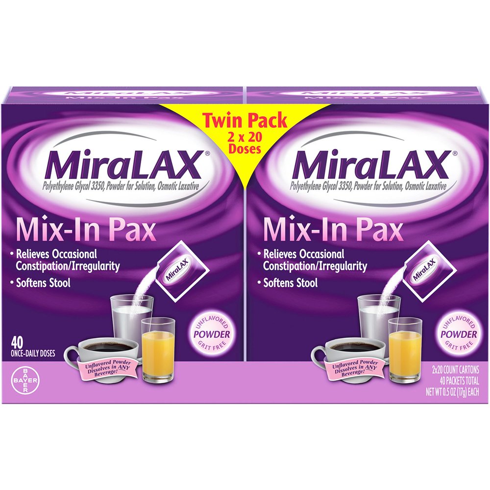 MiraLAX MixIn Polyethylene Glycol 3350 Powder Laxative, Single Dose