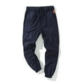 thumbnail image 1 of MAWCLOS Mens Cargo Pants Elastic Waist Trousers Solid Color Jogger Pant Fitted Hiking Drawstring Bottoms Navy Blue L, 1 of 3