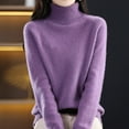thumbnail image 4 of Rigardu sweaters for women womens sweaters Autumn New Turtleneck Sweater Ladies Loose Large Size Thick Knitted Sweater Bottom Shirt Purple + L, 4 of 4