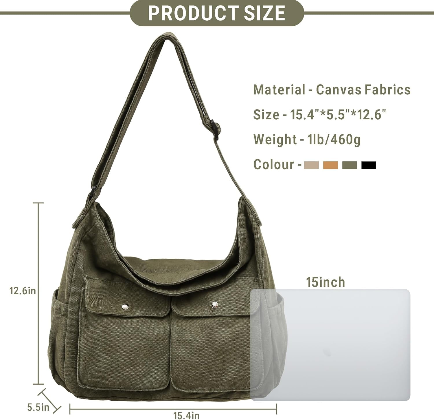 Canvas Messenger Bag Large Hobo Crossbody Bag for Women and Men Canvas Shoulder Tote Bag with Multiple Pockets for Work