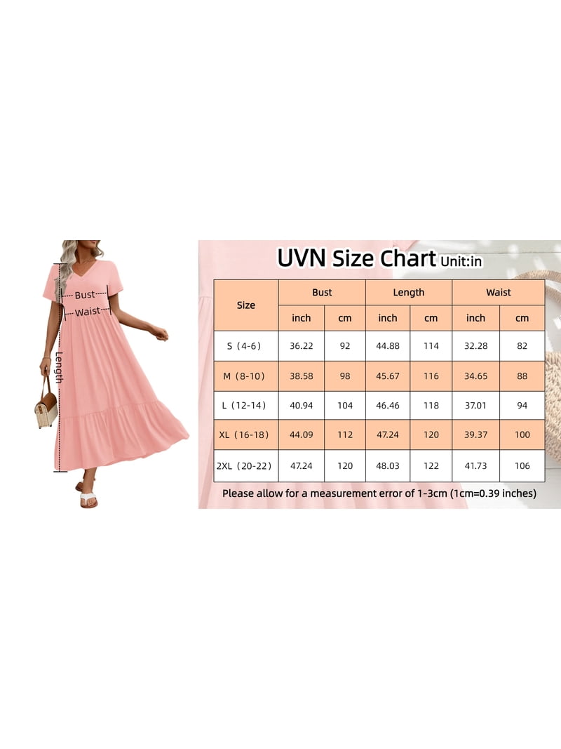 UVN Long Dresses for Women Summer Short Sleeve Casual V Neck Maxi Dress  with Pockets - Walmart.com