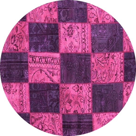 Ahgly Company Indoor Round Patchwork Pink Transitional Area Rugs, 6' Round