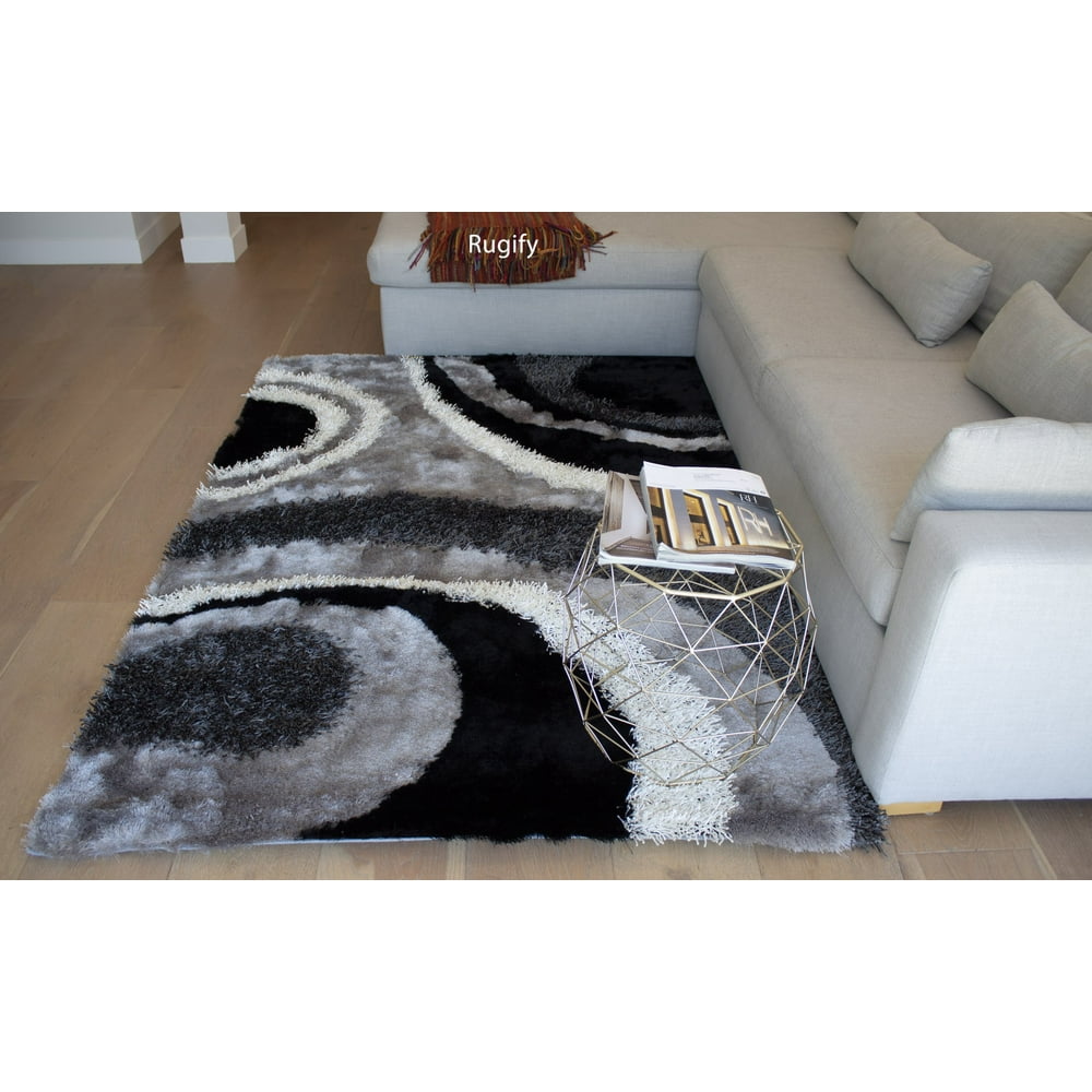 8x10 Feet Large Black White Colors 3D Shag Shaggy Fuzzy Furry Modern