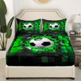 thumbnail image 2 of Erosebridal Soccer Fitted Sheet Full,Green Sqare Bedding Set Full Size,Geometric Room Decor,3-Piece(No Top Sheet), 2 of 6