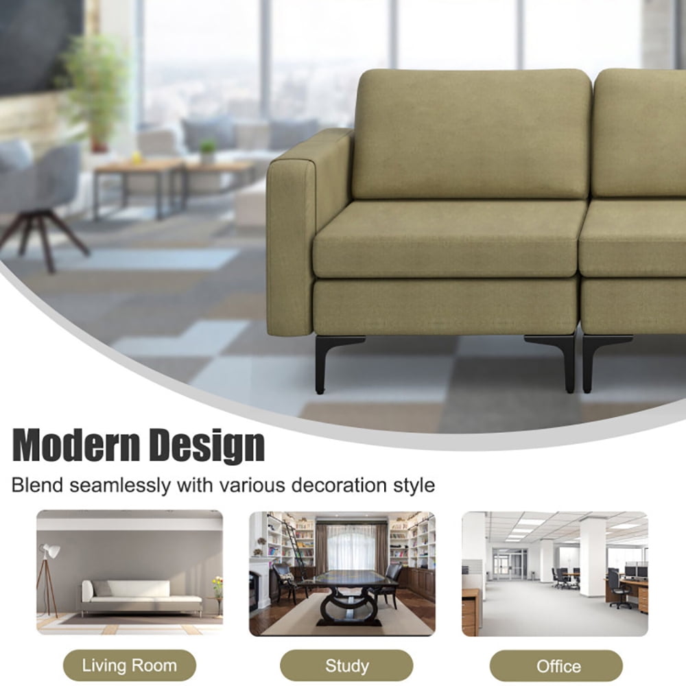 Finihen Sectional Sofa Couch, 3-Seat Sectional Sofa Couch with Armrest Magazine Pocket and Metal Leg, for Living Room, Bedroom, Green Finihen Sectional Sofa Couch, 3-Seat Sectional Sofa Couch with Armrest Magazine Pocket and Metal Leg, for Living Room, Bedroom, Green