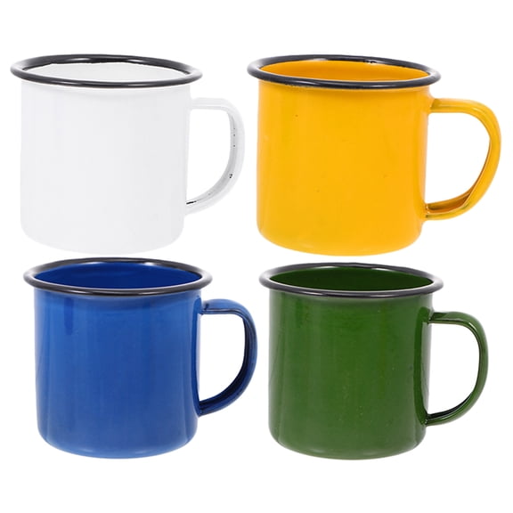 FRCOLOR 4pcs Enamel Camping Mug Enamelware Coffee Mug Vintage Water Cup Portable Milk Mug Metal Wine Cup Drinking Tumbler for Home Office Outdoor Assorted Color