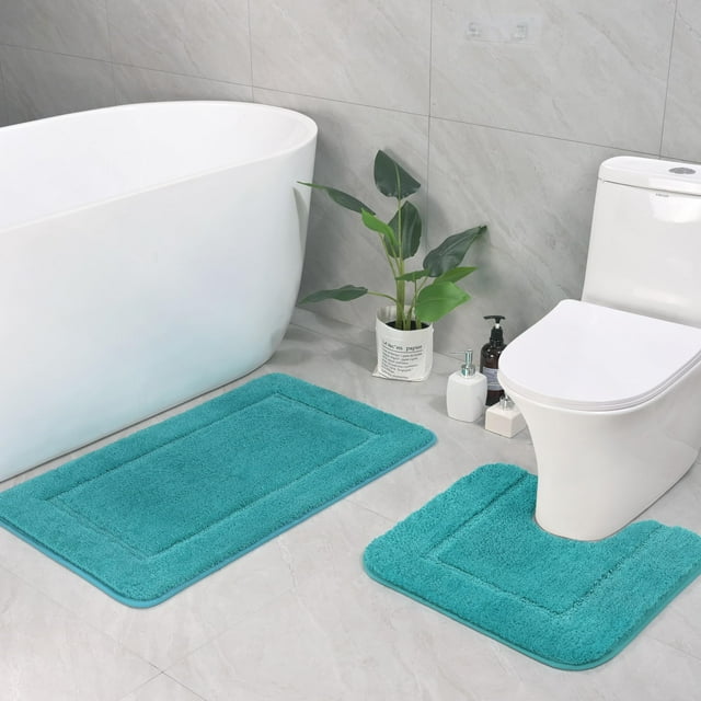 Juego de alfombras de baño LOCHAS, azul turquesa, suave, baño, 2 unidades