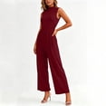thumbnail image 4 of PBFRDSJ Jumpsuits for Women Casual Sleeveless Mock Neck Ruched Wide Leg Jumpsuit Casual Formal Long Romper with Pockets, 4 of 7
