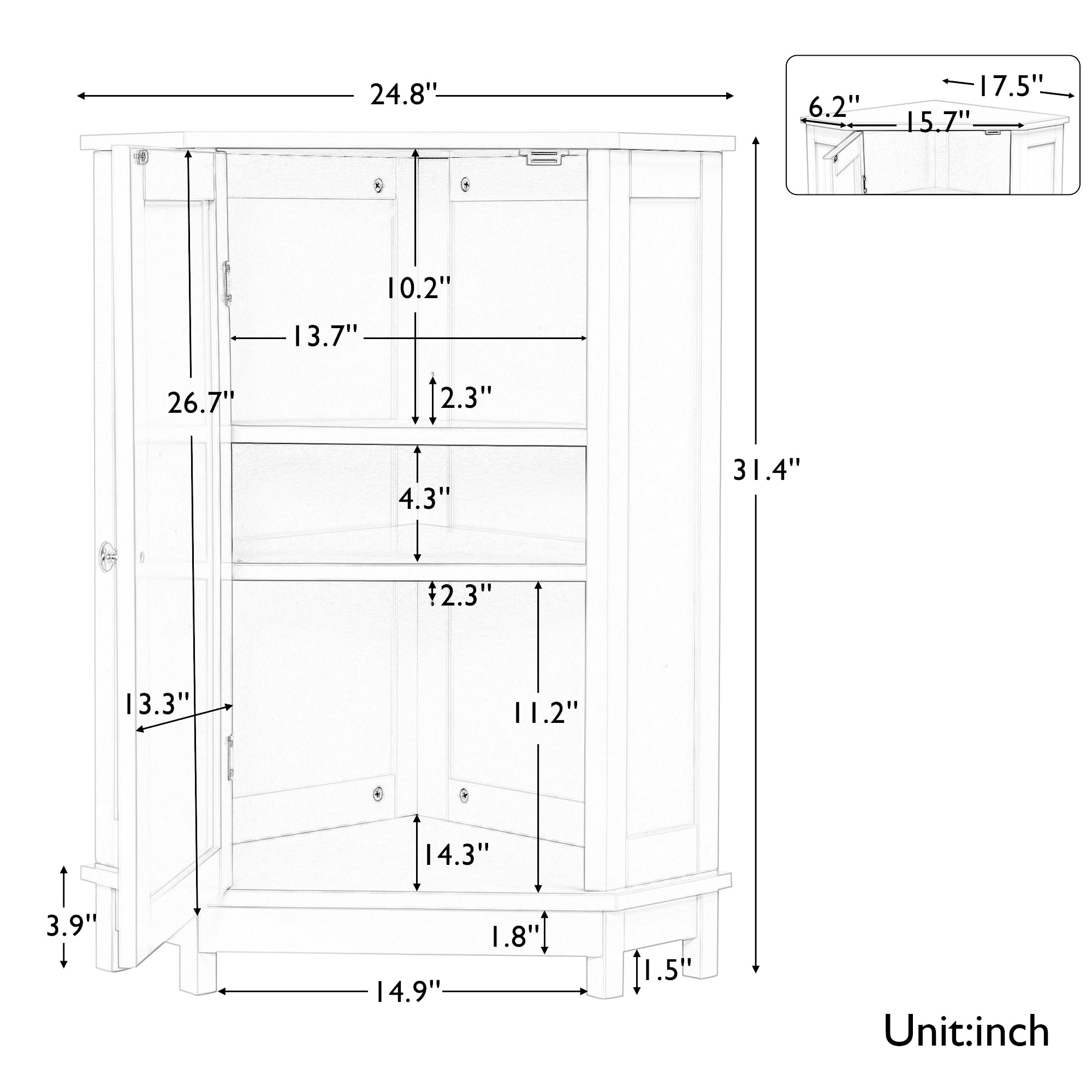 Euroco Bathroom Storage Cabinet with Adjustable Shelves, MDF Freestanding Cabinet with Doors for Bathroom, Living Room, or Laundry Room