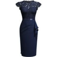 thumbnail image 6 of Wdgfv Women's Elegant Floral Lace Ruffle Design Cap Sleeve Party Dress Blue S, 6 of 8