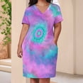 thumbnail image 3 of Colorful Tie Dye Vortex Summer Sundress for Curve Women Casual Pattern Plus Size V Neck Short Sleeve Loose Fit Oversize Dresses, 3 of 5