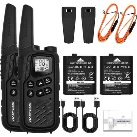 MP25 Walkie Talkies,Family Talkie Camping Essentials NOAA Weather Scan 155 Privacy Codes 22 FRS Channels 2PC (Black)
