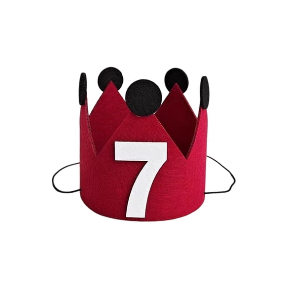 7Th Birthday Crown Hat, Felt Party Decoration, Red Party Crown With Black Ears & Number 7, Party Photo Prop For Celebrations, & Teenager Birthday Event Accessory