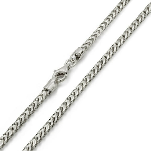 925 Italian Sterling Silver 2.5mm Solid Franco Chain, FREE Microfiber Cloth, Rhodium Plated Square Box Link Mens Womens Necklace 16" - 30", Giorgio Bergamo