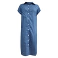 thumbnail image 3 of JIANJIA Casual Dresses For Women Button Down Denim Midi Shirt Side Slit Short Sleeve Jean Pocket Dress Daily-Wear, 3 of 4