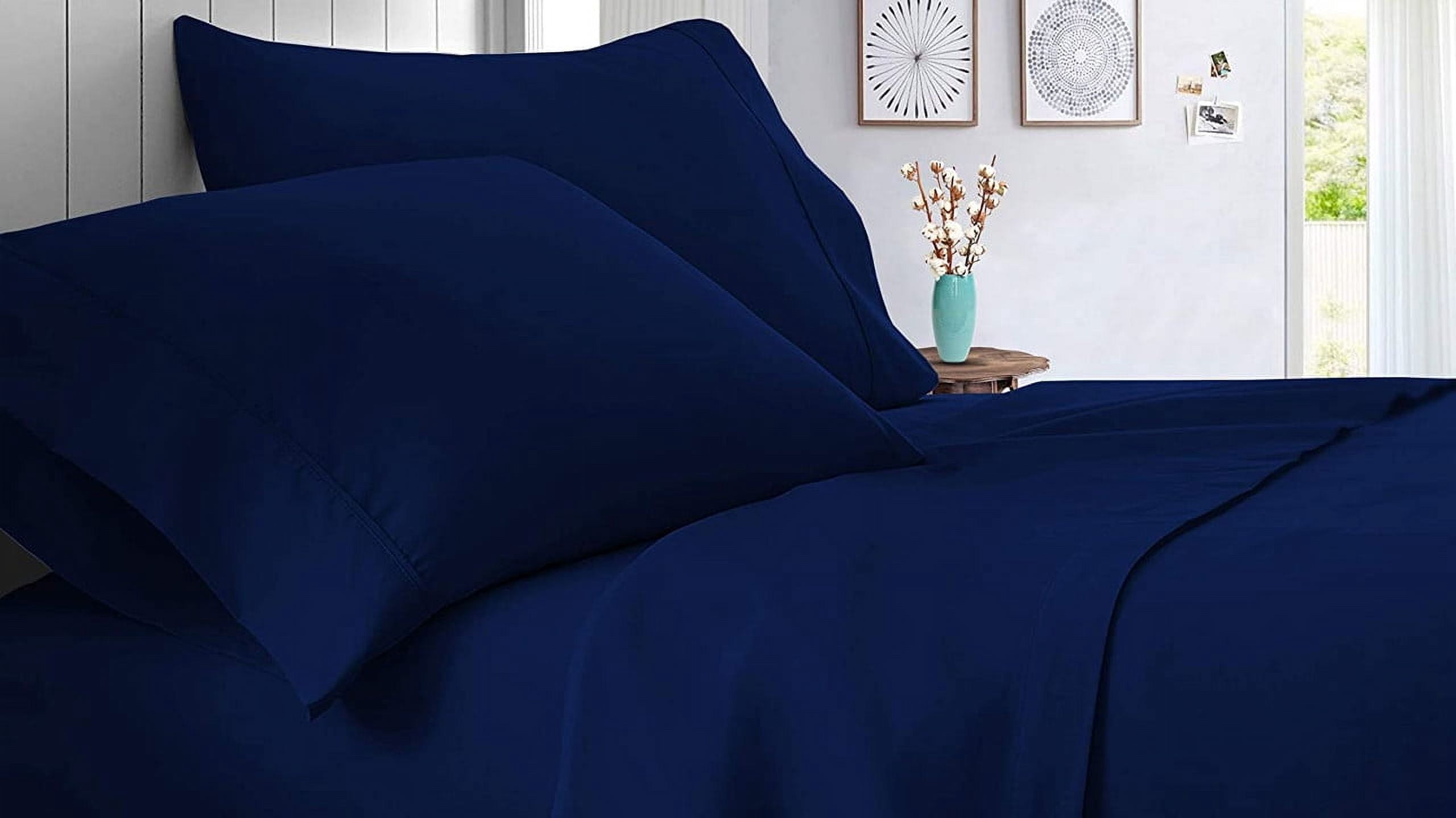 Cotton Bedsheets 100% Egyptian Cotton 4PC Sheets Set - 15" Inch Fitted Deep Pocket - Luxury 400TC Sheets & Pillowcases - Navy Blue Solid, Olympic Queen Size.