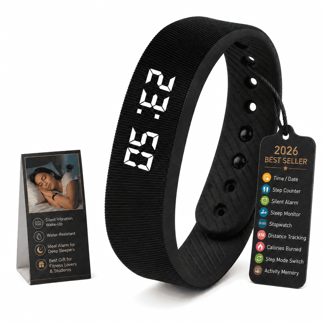 Vibrating Alarm Wristband Clock for Heavy Sleepers Vibration Wrist Bracelet Watch Digital Womens Silent Shock Wake Band Wake up with Extremely Deep