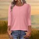 thumbnail image 2 of Camiseta de Cuello Redondo de Manga 3/4 de Color Sólido Casual con Poliéster Suave, Top de Primavera de Moda para el Uso Diario en Casa O en el Trabajo, 2 of 5