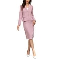 thumbnail image 2 of 2 Piece Skirt Suit Sets for Women's Business Formal Long Sleeve Blazer and Pencil Skirt Work Office Set L Pink, 2 of 6