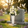thumbnail image 5 of White Artificial Cemetery Flowers with Vase Spike, Realistic Peony Bouquet, UV Resistant Memorial Grave Decorations, Outdoor Headstone Decor for Sympathy Remembrance, 5 of 5