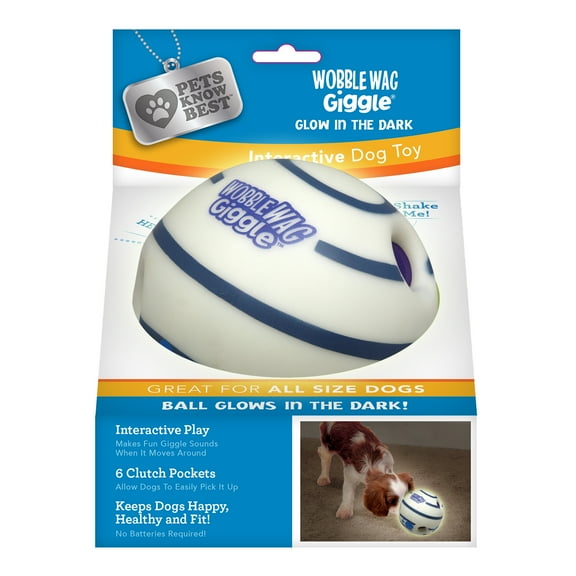 Pets Know Best Wobble Wag Giggle Glow in the Dark Interactive Dog Toy, White
