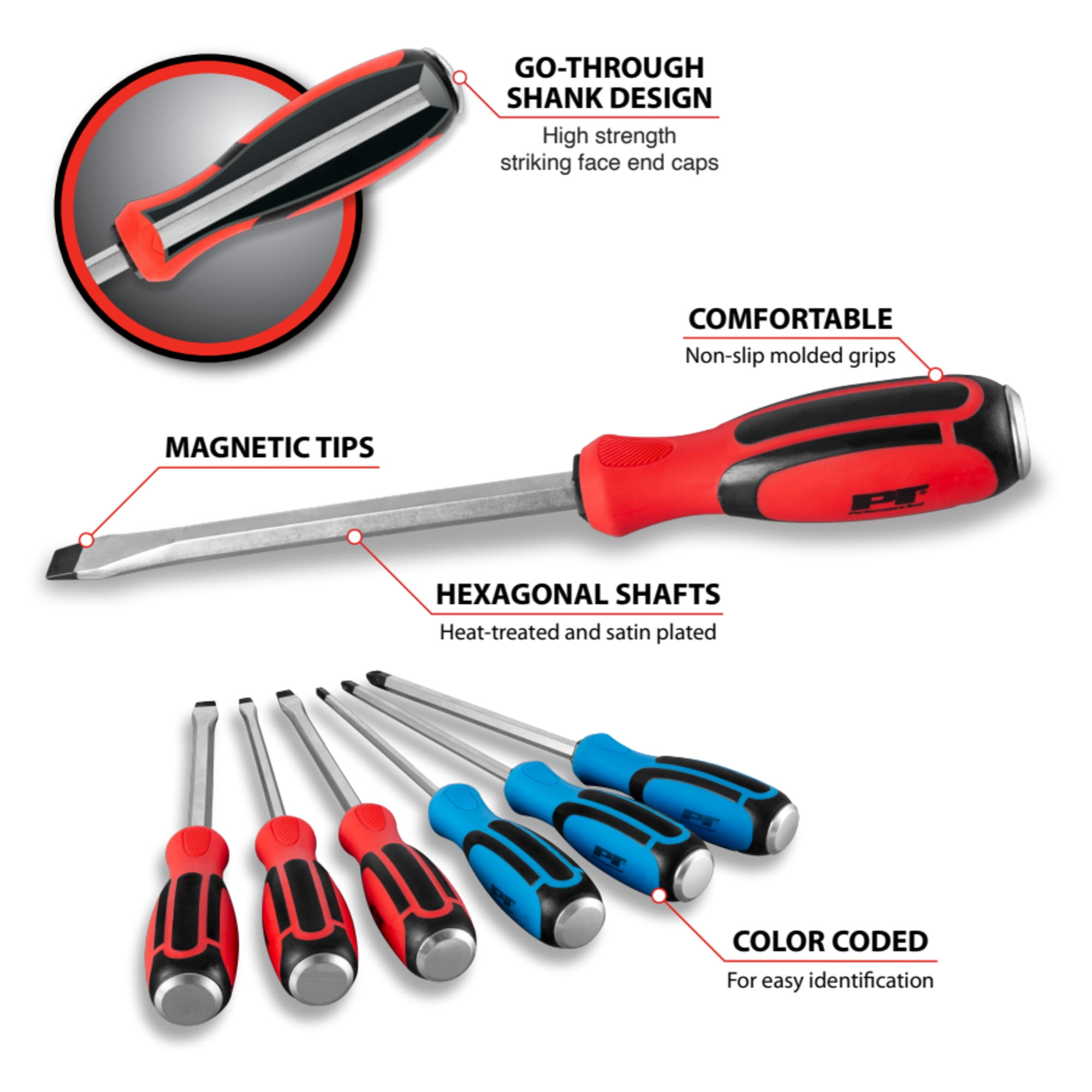 Performance Tool W1740 6Pc Go-Thru Screwdriver Set