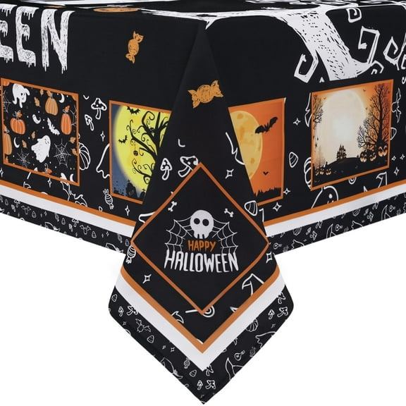 Halloween Tablecloth, Rectangle Halloween Table Cloth, Unique Waterproof Washable Tablecloths for Halloween Kitchen Dining Room Indoor Outdoor Decor, 60x120 inch