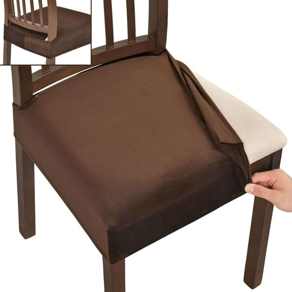 Velvet Chair Seat Covers set of 4, Dining Chair Seat Covers Removable Washable Stretch Dining Room Chair Seat Covers Non Slip Plush Dining Chair Covers for Kitchen Banquet-black-set of 4