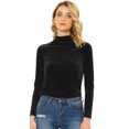 thumbnail image 1 of INSPIRE CHIC Chemise à Manches Longues pour Femme Col Montant en Velours Extensible Col Roulé Blouse Basique Hauts Noir TP, 1 of 5