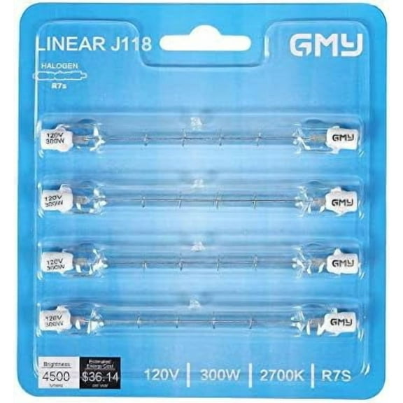 4-Pack R7S 118mm T3 300W Halogen Bulb Dimmable 4500lm J-Type 120V R7S Base Warm White 2700K Double Ended Halogen Light Bulbs$$
