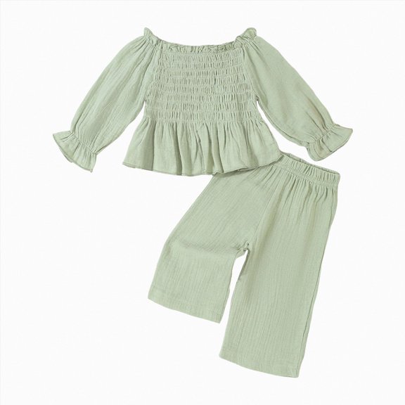 Gerichy Baby Girl Outfits Solid Color Toddler Girls Fall Winter Outfits Floral Long Sleeve Shirt Pants Set 6M-5T