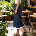 thumbnail image 3 of Women's Linen Culottes Wide Leg Flowy Pants Palazzo Casual Drawstring Loose Lace Capris with Pockets, 3 of 9