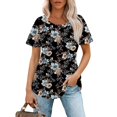 thumbnail image 2 of Pincandy Fashionable Women's Casual Short Sleeved Loose Round Neck Solid Color Tops Summer Short Sleeve V Neck Tunic T-Shirts Blouse,Multicolor,S, 2 of 5