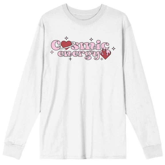 Cosmic Energy Crew Neck Long Sleeve White Adult Tee-Medium