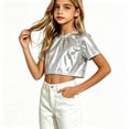 thumbnail image 2 of SROBPTY Teens Boys Girls T Shirt Solid Short Sleeve Crew Neck Shiny Performance Top for 2-15 Years, 2 of 5
