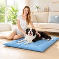 thumbnail image 4 of Pet Cooling Mat for Dogs and Cats, Semi-Gloss Polyester Bolster Cooling Mat for Dogs for Summer Heat Relief, Quilted Breathable Sleeping Mat Dog Bed (Blue), 4 of 7