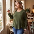 thumbnail image 4 of Agnes Orinda Women's Plus Size Long Sleeves Tops V Neck Loose Button Decor Blouses 2X ArmyGreen, 4 of 9