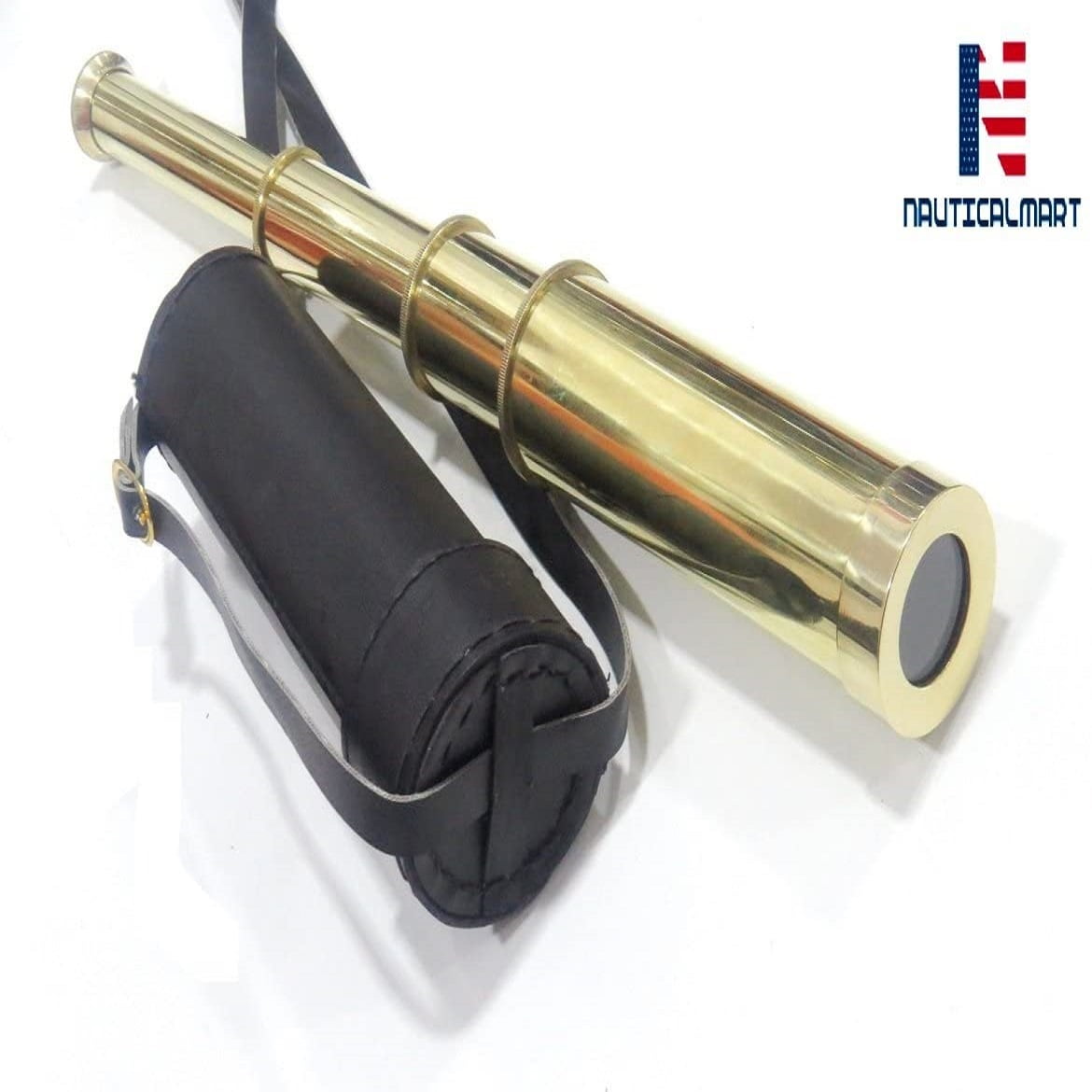 15 Solid Brass Hand Held Telescope Pirate Spyglass with Leather Case 