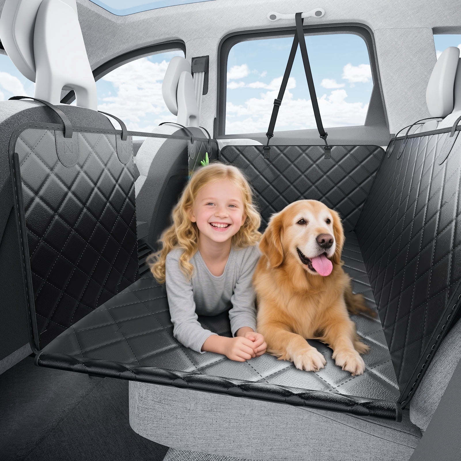 Powools Dog Car Seat Cover for Back Seat, 51.5" × 24", Heavy-Duty, 600D tear-resistant and water-Resistant fabric, Non-Slip Dog Hammock for Back Seat, Fits Trucks & SUVs