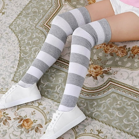 

Kunpeng Women Girl Winter Over Knee Leg Warmer Striped Soft Cotton Socks