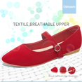 thumbnail image 3 of Zapatos planos Obtaom Mary Jane para mujer, tela elegante roja US9, 3 of 6
