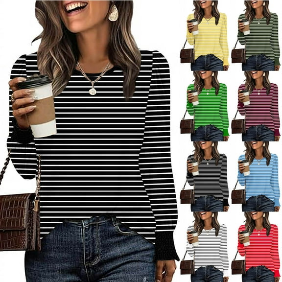 Ashirexll Womens Long Sleeve Tops Casual Winter Tops for Non Positioning Print Round Neck Base Layer Comfortable T-Shirt