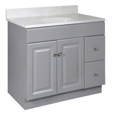 Design House 585422 Wyndham 2-Door 2-Drawer Bathroom Vanity with Cultured Marble 4 in. Centerset White on White Top, Unassembled, 37x22, Gray