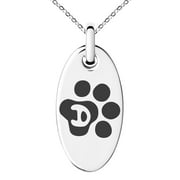 Stainless Steel Letter D Initial Cat Dog Paws Monogram Engraved Small Oval Charm Pendant Necklace
