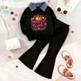 thumbnail image 2 of Caqnni Girl Trendy Comfort Set Cozy Polo Lightweight Pullover Sweatshirt and Flowy Flare Pants Perfect for Spring and Fall Seasons(Black,2-3 Years), 2 of 7
