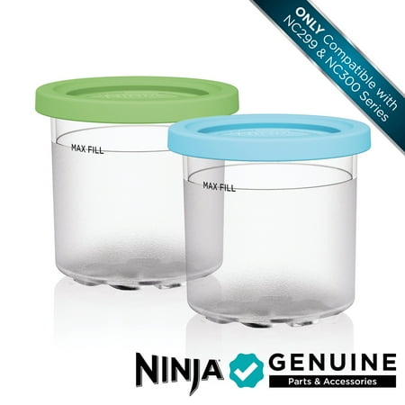 CREAMi Pints and Lids - 2 Pack, Compatible with NC300s Series Ninja Creami Ice Cream Makers - Clear/Lime/Aqua