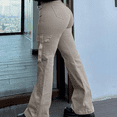 thumbnail image 4 of Pantalones Cargo de Color sólido con bolsillo para mujer, monos de pierna ancha sueltos Retro de calle Y2K, pantalones vaqueros rectos de cintura media informales, 4 of 5
