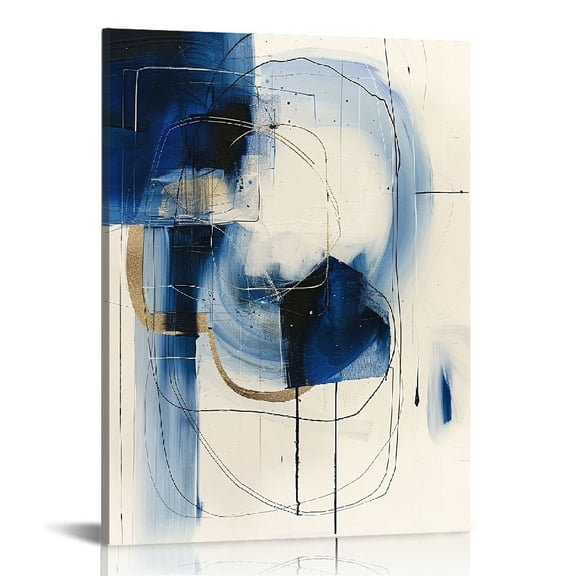 Creowell  Blue Abstract Wall Art Navy Blue and Gold Wall Decor Blue Art Wall Decor Blue and White Wall Art Navy Wall Decor Navy Blue Bathroom Wall Decor Blue Canvas Wall Art