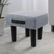 Allinside Ottoman Footstool with Handle, D-Shaped Linen Footrest, 9.5" H Rectangular Shoe Seat Step Stool, Soft Sponge Foot Stool for Living Room, Bedroom, Couch, Entryway (Grey)