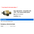 thumbnail image 2 of Stop Light Switch - Compatible with 1963 - 1967 Austin Healey Sprite 1964 1965 1966, 2 of 2